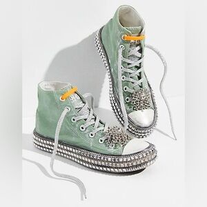 NIB Free People x Nan-ku Cruise Studded Hi Top Sneakers, Aloe, Size 39/9